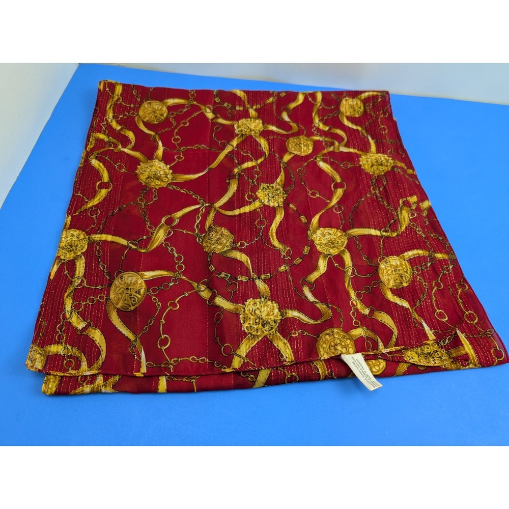 Vintage Red Gold Chain Link Pattern Scarf Made in Italy 14x60